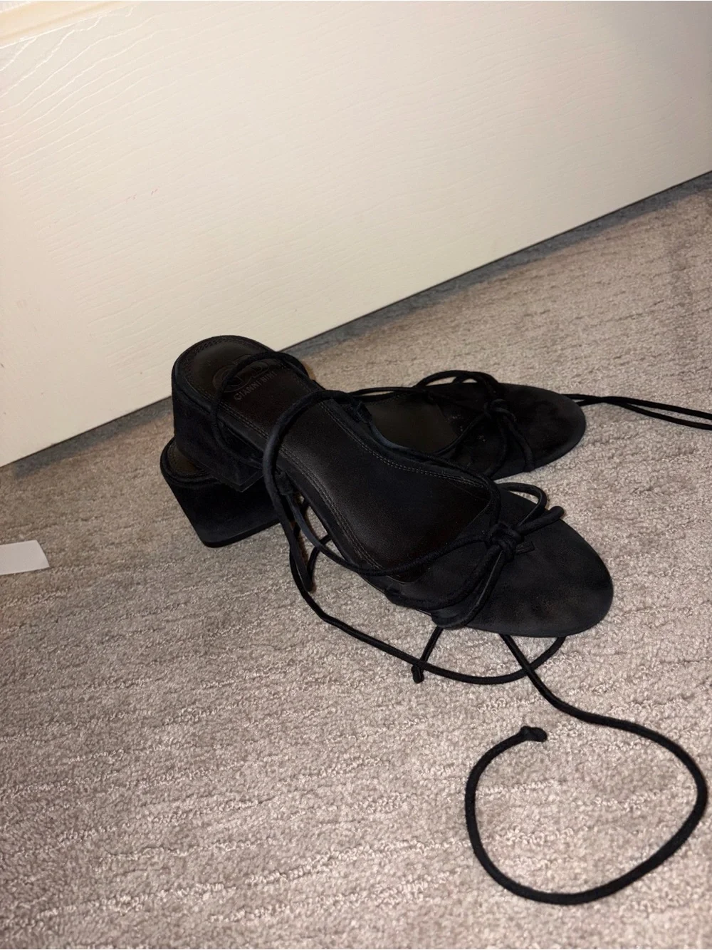 Gianni Bini Black Lace-Up Square Toe Block Heel Sandals